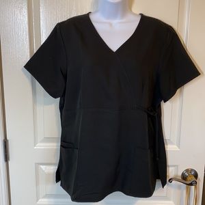 Maevn Blossom Y Neck Mock Wrap Side TieScrub Top L